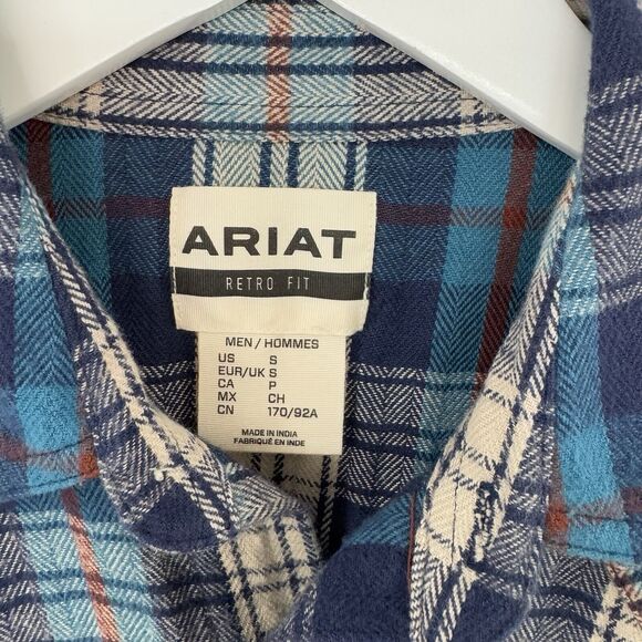 Ariat Huntleigh Retro Plaid Long Sleeve Snap Western Flannel Shirt Small Blue - Picture 8 of 14